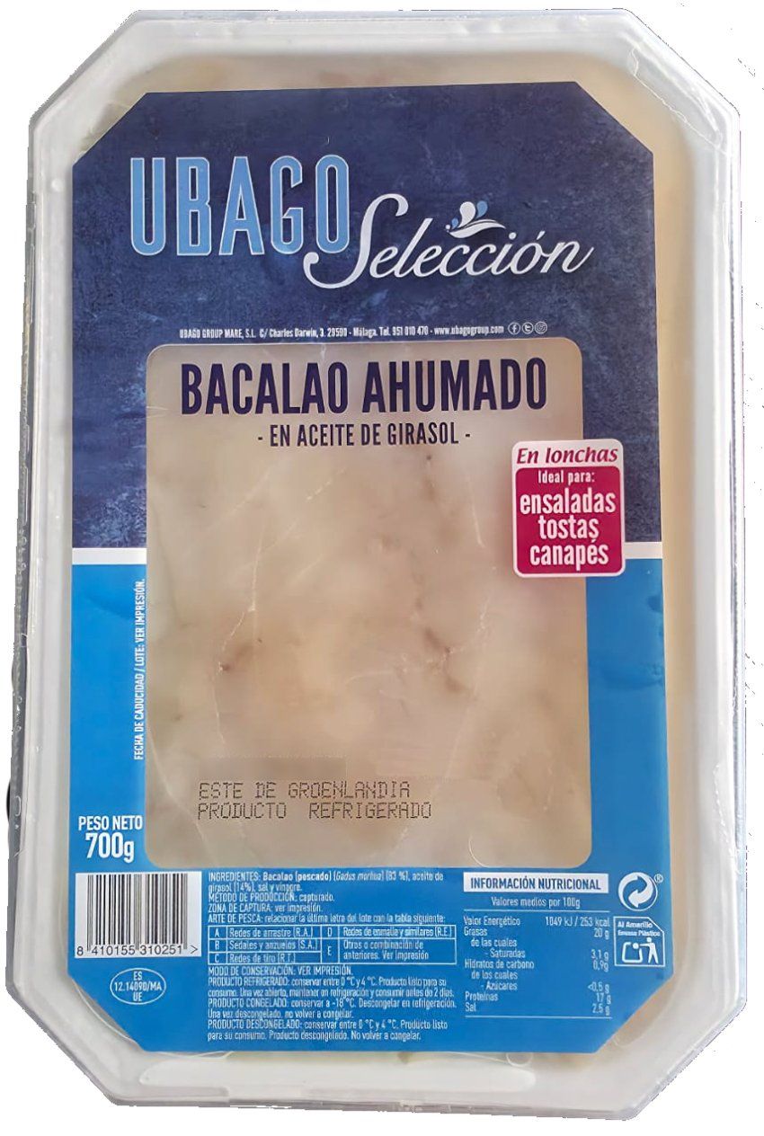 BACALAO AHUMADO UBAGO TARRINA 700 GRS.
