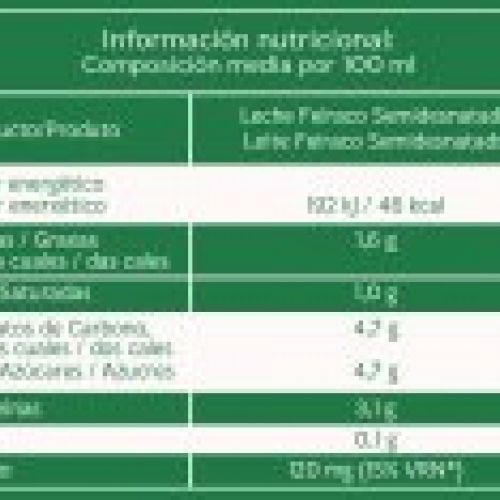 INFORMACION NUTRICIONAL LECHE SEMIDESNATADA