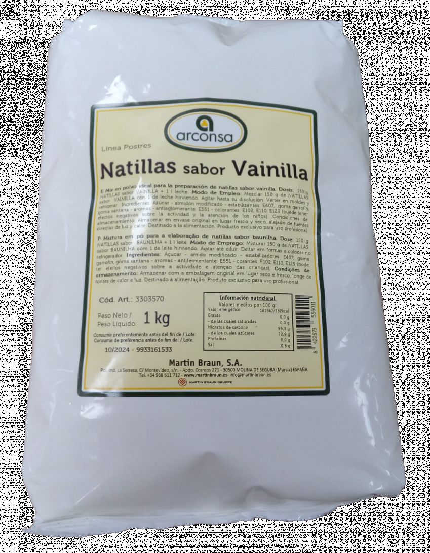 NATILLAS VAINILLA O CHOCOLATE ARCONSA 1 KG.