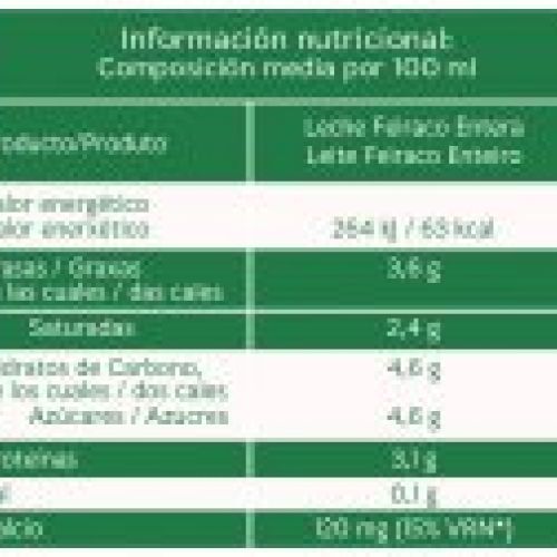 INFORMACIÓN NUTRICIONAL LECHE ENTERA