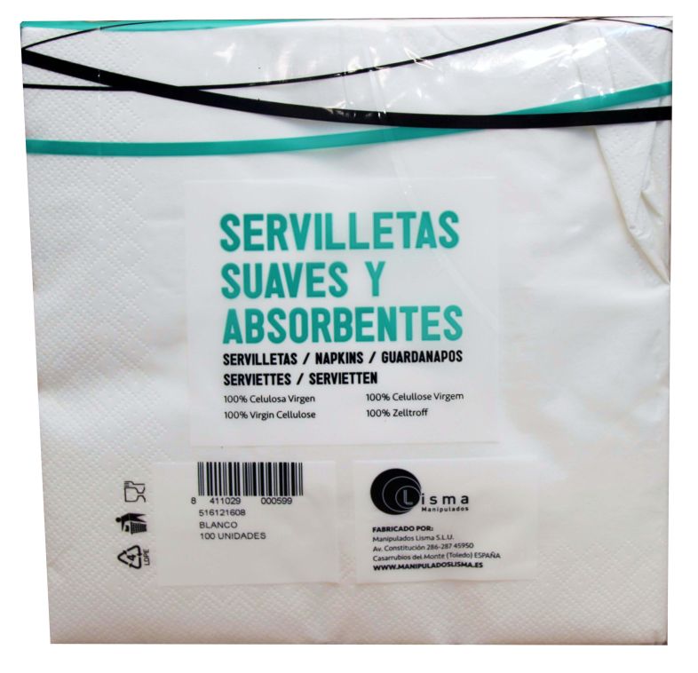 SERVILLETAS BLANCAS CENEFA LISMA 40*40 2 capas