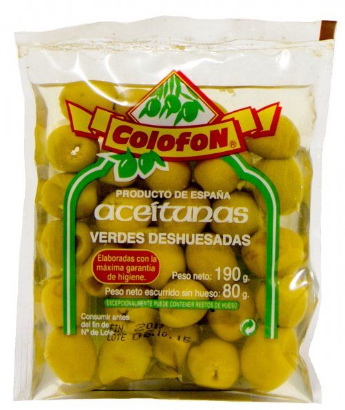 ACEITUNAS VERDES S/HUESO COLOFÓN BOLSA 150 GR.